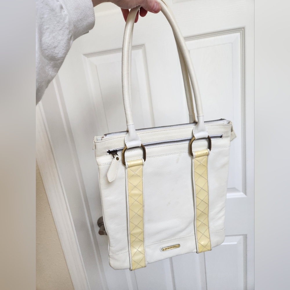 BURBERRY Tote Bag Leather White Auth ti798